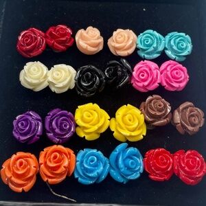 Set of 12 Rose Earrings NIB